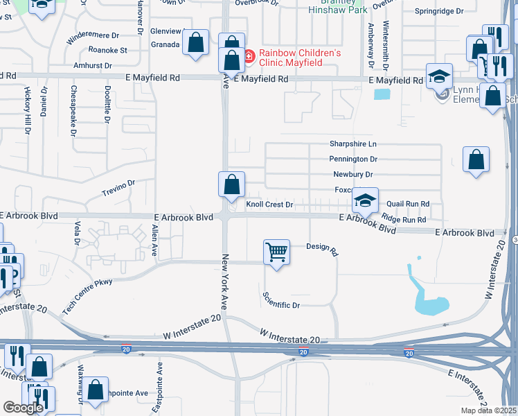 map of restaurants, bars, coffee shops, grocery stores, and more near 1934 Knoll Crest Drive in Arlington