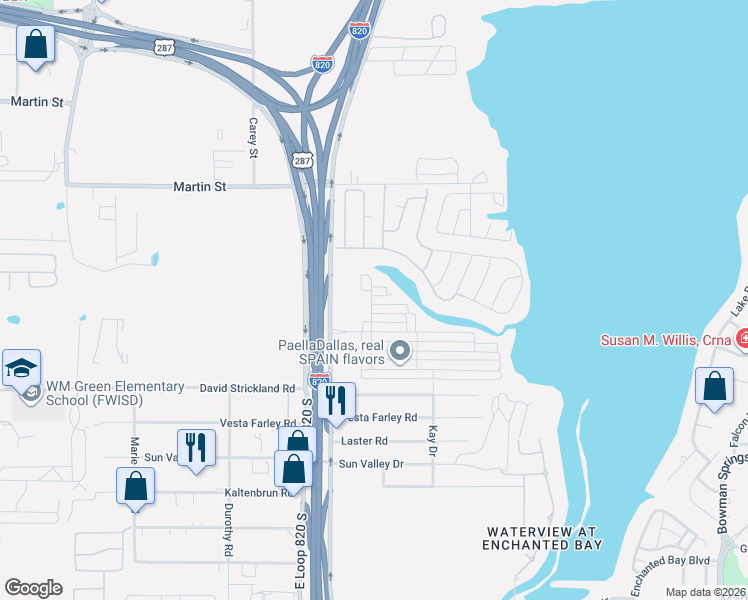 map of restaurants, bars, coffee shops, grocery stores, and more near Big Fork Rd in Fort Worth