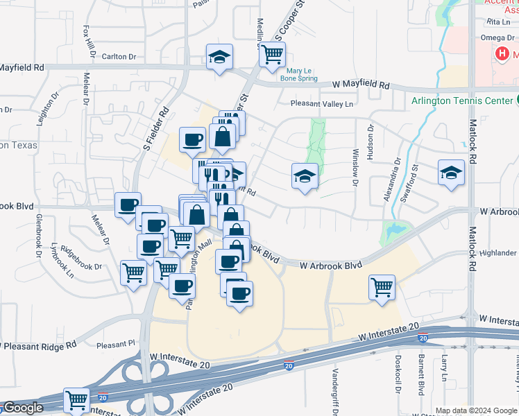 map of restaurants, bars, coffee shops, grocery stores, and more near 1107 Georgetown Street in Arlington