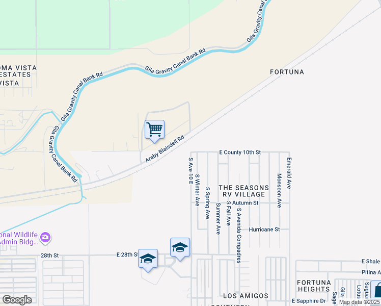 map of restaurants, bars, coffee shops, grocery stores, and more near South Avenue 10 East in Yuma