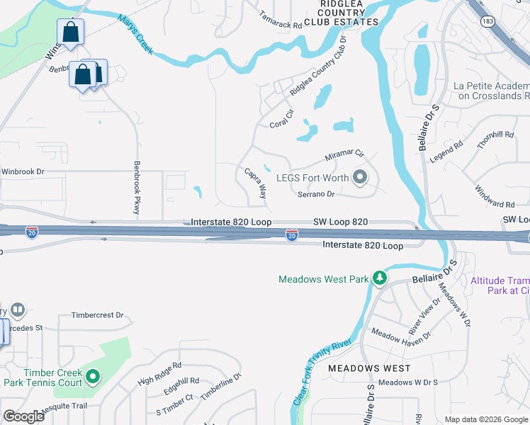 map of restaurants, bars, coffee shops, grocery stores, and more near 4401 Capra Way in Benbrook