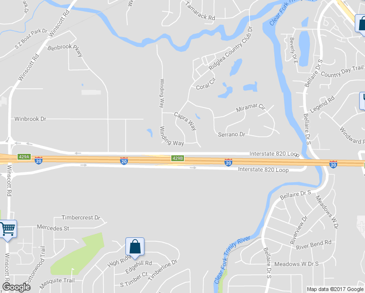 map of restaurants, bars, coffee shops, grocery stores, and more near 4340 Winding Way in Benbrook