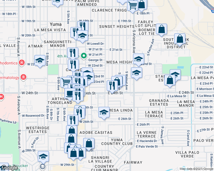 map of restaurants, bars, coffee shops, grocery stores, and more near 2300-2398 S Madison Ave in Yuma