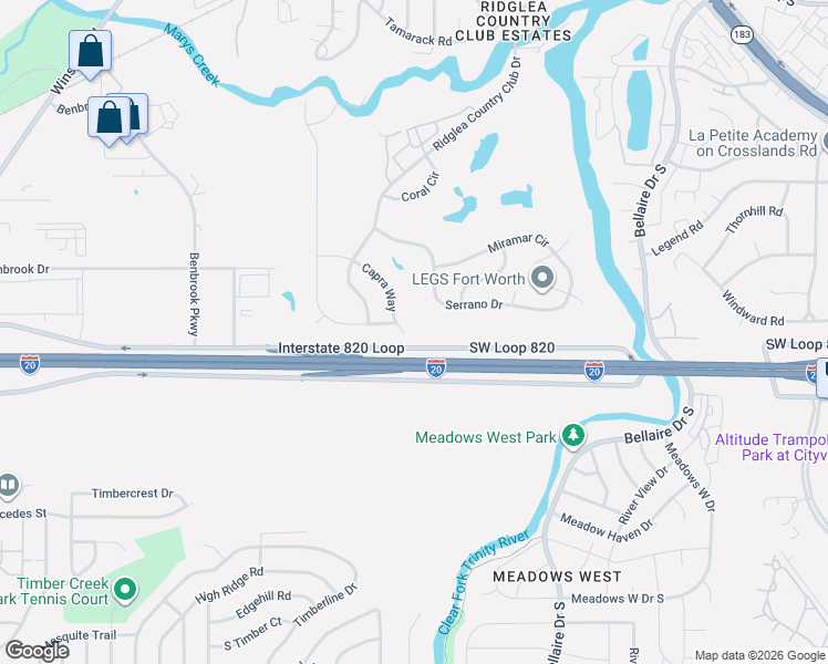 map of restaurants, bars, coffee shops, grocery stores, and more near 4401 Capra Way in Benbrook