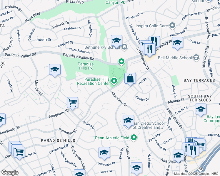 map of restaurants, bars, coffee shops, grocery stores, and more near 1887 Alta View Dr in San Diego