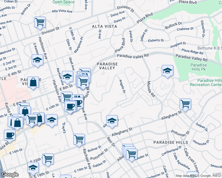 map of restaurants, bars, coffee shops, grocery stores, and more near 1228 Manchester Street in National City