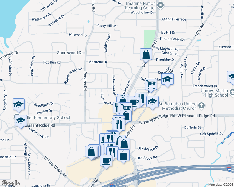 map of restaurants, bars, coffee shops, grocery stores, and more near 3902 Wrentham Drive in Arlington
