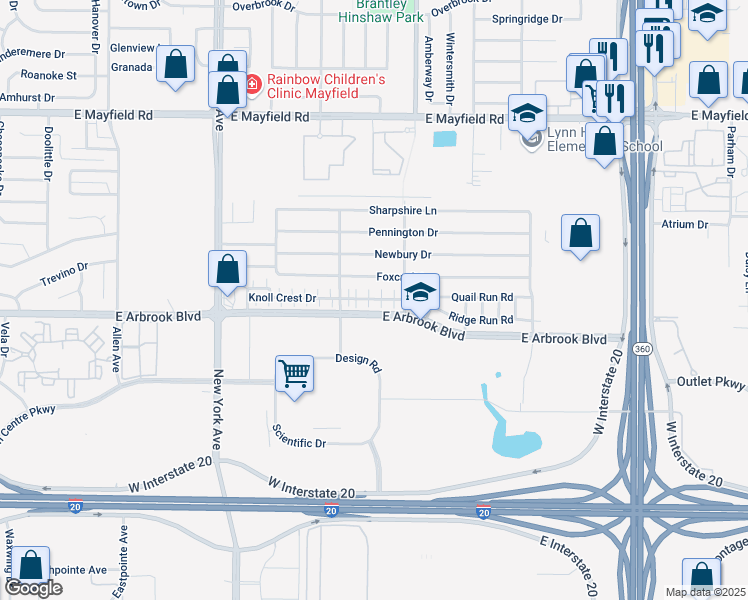 map of restaurants, bars, coffee shops, grocery stores, and more near 2152 Knoll Crest Drive in Arlington