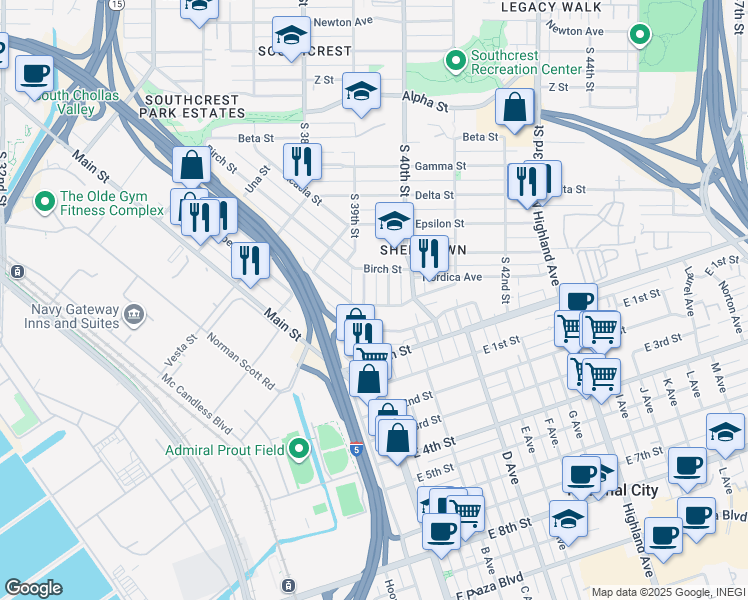 map of restaurants, bars, coffee shops, grocery stores, and more near 3930 Cottonwood Street in San Diego