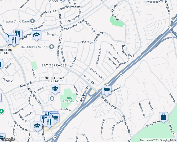 map of restaurants, bars, coffee shops, grocery stores, and more near 2361 Spring Oak Way in San Diego