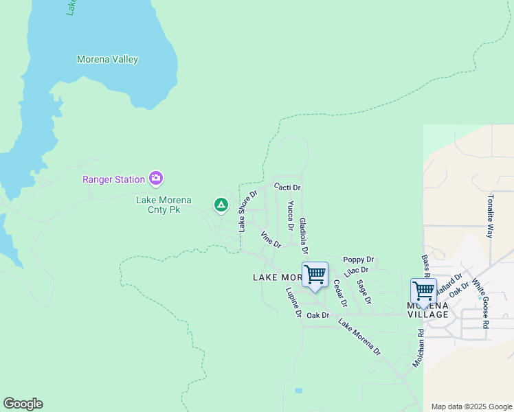 map of restaurants, bars, coffee shops, grocery stores, and more near 2554 Marygold Drive in Campo