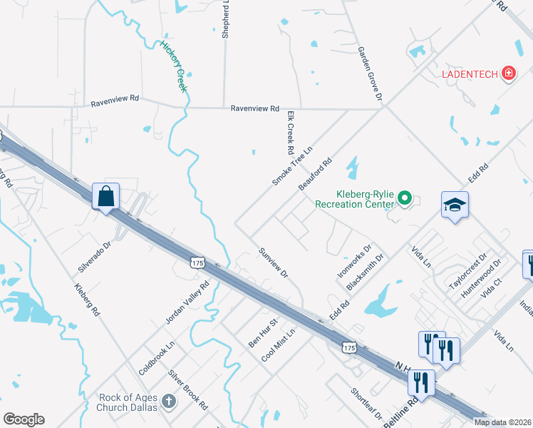 map of restaurants, bars, coffee shops, grocery stores, and more near 1839 Beauford Road in Dallas