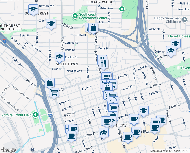 map of restaurants, bars, coffee shops, grocery stores, and more near 4274 Division Street in San Diego