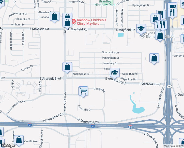 map of restaurants, bars, coffee shops, grocery stores, and more near 2081 Knoll Crest Drive in Arlington