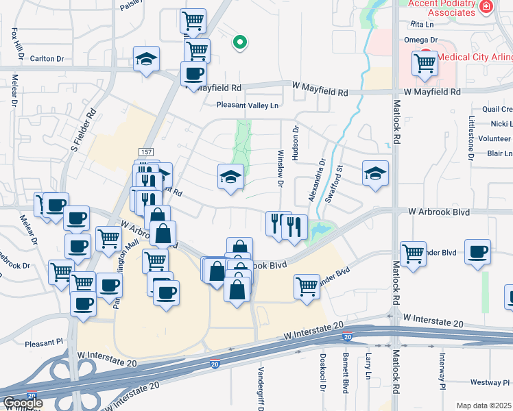 map of restaurants, bars, coffee shops, grocery stores, and more near 1013 High Point Road in Arlington