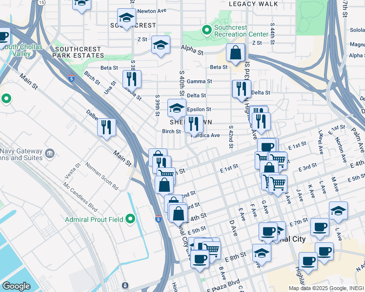 map of restaurants, bars, coffee shops, grocery stores, and more near 3980 Cottonwood Street in San Diego