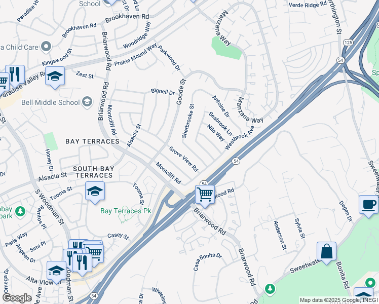 map of restaurants, bars, coffee shops, grocery stores, and more near 1798 Sherbrooke Street in San Diego