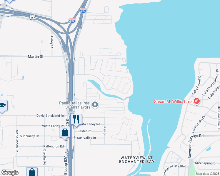 map of restaurants, bars, coffee shops, grocery stores, and more near Big Fork Road in Fort Worth