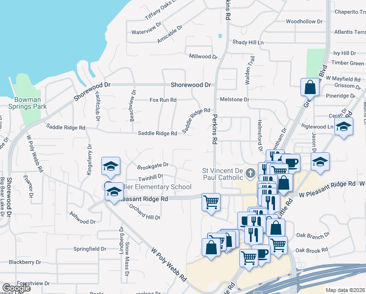 map of restaurants, bars, coffee shops, grocery stores, and more near 6111 Blueridge Court in Arlington