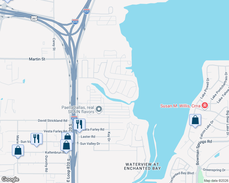 map of restaurants, bars, coffee shops, grocery stores, and more near Big Fork Road in Fort Worth