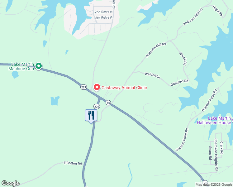 map of restaurants, bars, coffee shops, grocery stores, and more near 84-88 Andrews Mill Road in Tallassee