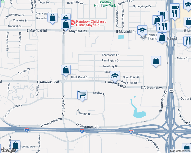 map of restaurants, bars, coffee shops, grocery stores, and more near 2081 Knoll Crest Drive in Arlington