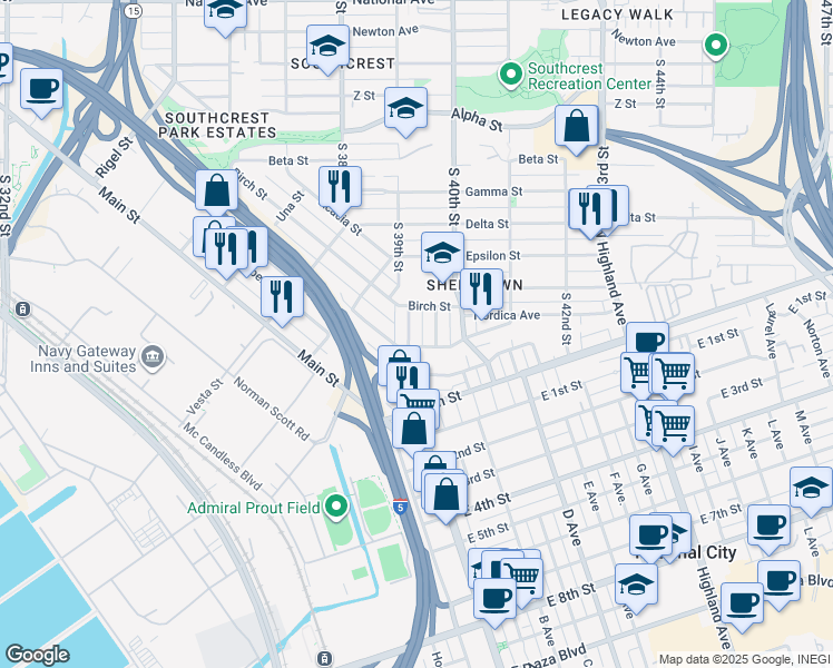 map of restaurants, bars, coffee shops, grocery stores, and more near 3930 Cottonwood Street in San Diego