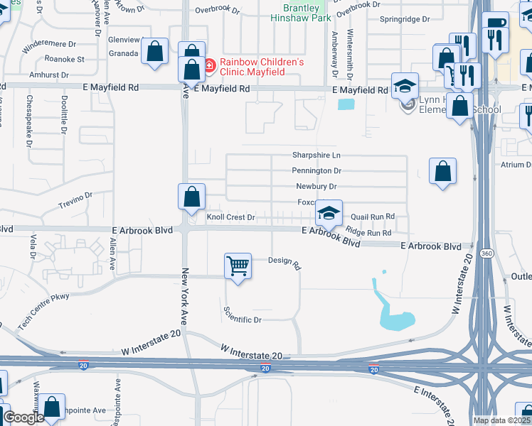 map of restaurants, bars, coffee shops, grocery stores, and more near 2081 Knoll Crest Drive in Arlington