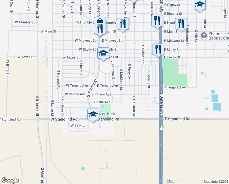 map of restaurants, bars, coffee shops, grocery stores, and more near 302 East Palace Avenue in Hobbs