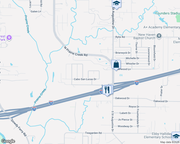 map of restaurants, bars, coffee shops, grocery stores, and more near 1614 Key Biscayne Drive in Dallas