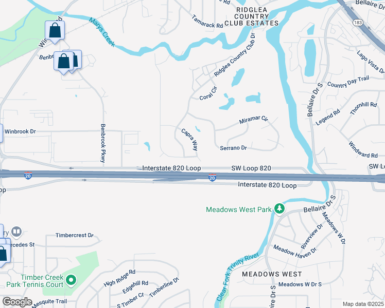 map of restaurants, bars, coffee shops, grocery stores, and more near 4340 Winding Way in Benbrook