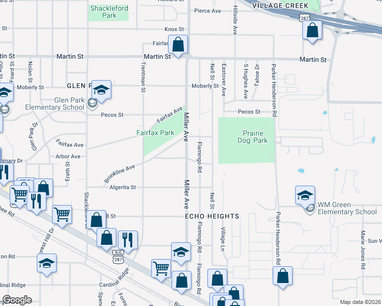 map of restaurants, bars, coffee shops, grocery stores, and more near 5011 Miller Avenue in Fort Worth