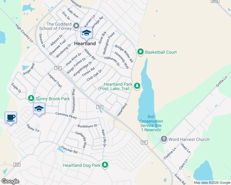 map of restaurants, bars, coffee shops, grocery stores, and more near 4020 Red Rock Drive in Heartland