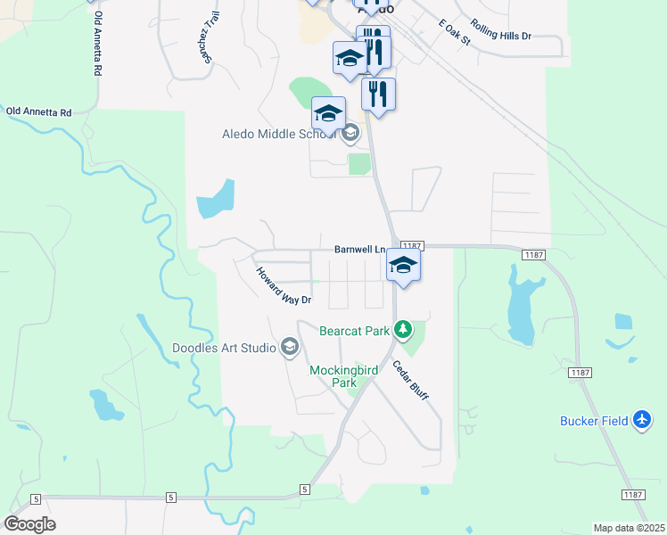 map of restaurants, bars, coffee shops, grocery stores, and more near 504 Taos Court West in Aledo