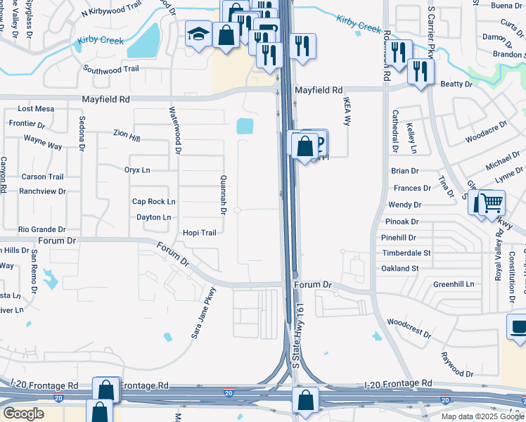 map of restaurants, bars, coffee shops, grocery stores, and more near State Highway 161 in Grand Prairie