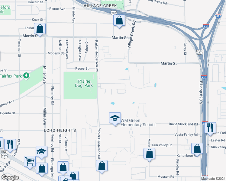 map of restaurants, bars, coffee shops, grocery stores, and more near 5109 Hawkeye Court in Fort Worth