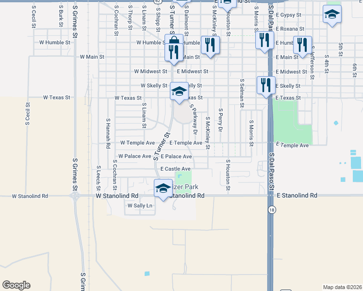 map of restaurants, bars, coffee shops, grocery stores, and more near 1233 South Short Street in Hobbs
