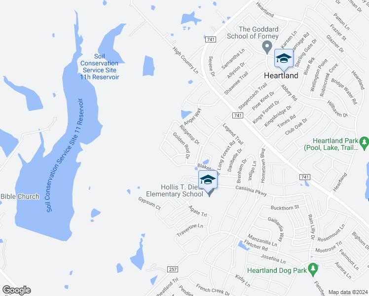 map of restaurants, bars, coffee shops, grocery stores, and more near 4021 Golden Rod Drive in Forney