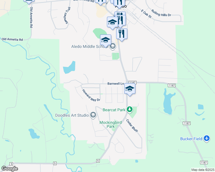 map of restaurants, bars, coffee shops, grocery stores, and more near 508 Taos Court West in Aledo