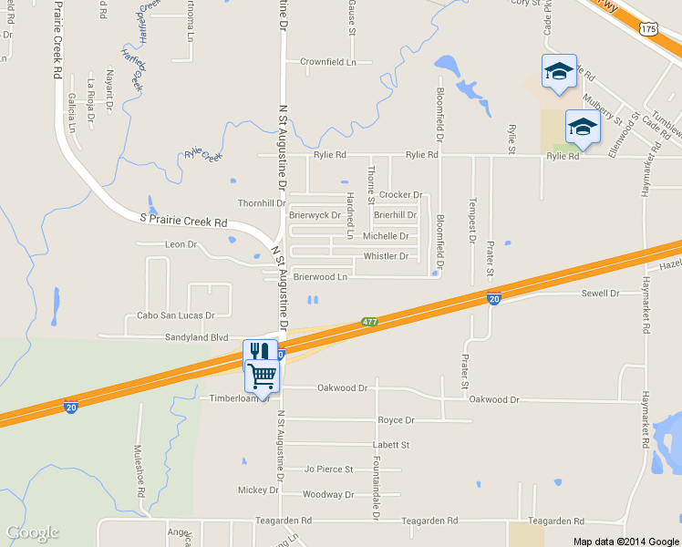 map of restaurants, bars, coffee shops, grocery stores, and more near 9713 Brierwood Lane in Dallas