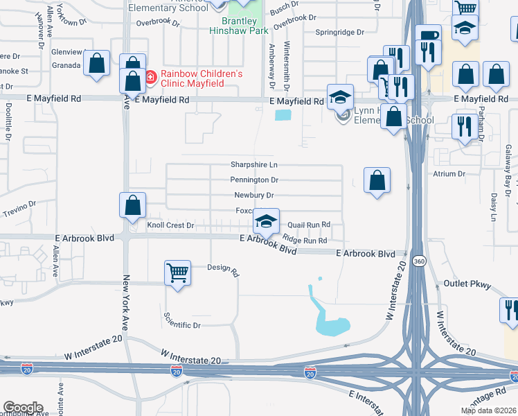 map of restaurants, bars, coffee shops, grocery stores, and more near 2201 Foxcroft Lane in Arlington