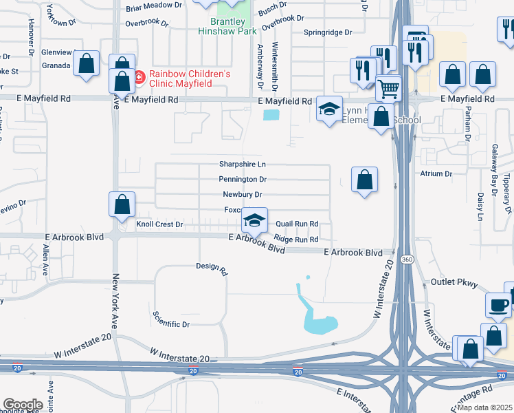 map of restaurants, bars, coffee shops, grocery stores, and more near 2207 Foxcroft Lane in Arlington