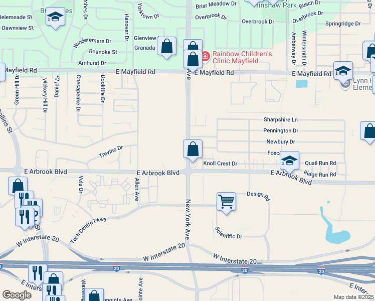 map of restaurants, bars, coffee shops, grocery stores, and more near 3618 New York Avenue in Arlington