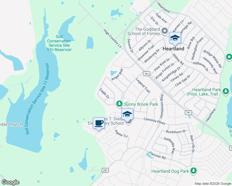 map of restaurants, bars, coffee shops, grocery stores, and more near 4020 Golden Rod Drive in Forney