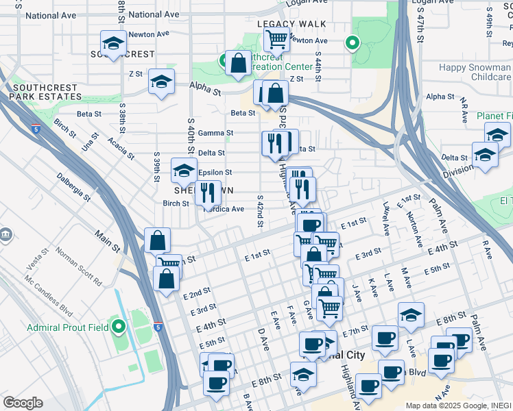 map of restaurants, bars, coffee shops, grocery stores, and more near 4188 Nordica Avenue in San Diego