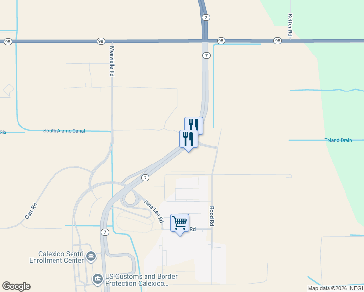 map of restaurants, bars, coffee shops, grocery stores, and more near California 7 in Calexico