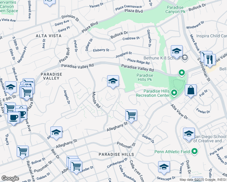 map of restaurants, bars, coffee shops, grocery stores, and more near 6290 Oriskany Road in San Diego