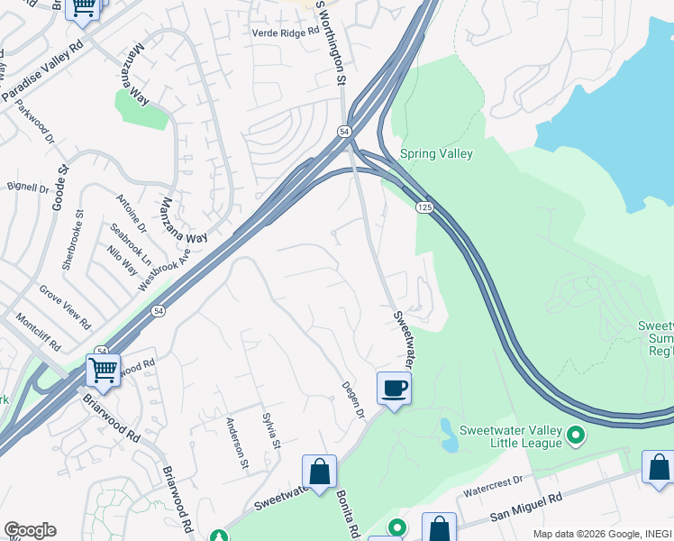 map of restaurants, bars, coffee shops, grocery stores, and more near Pray St & Casa Grande Way in Bonita