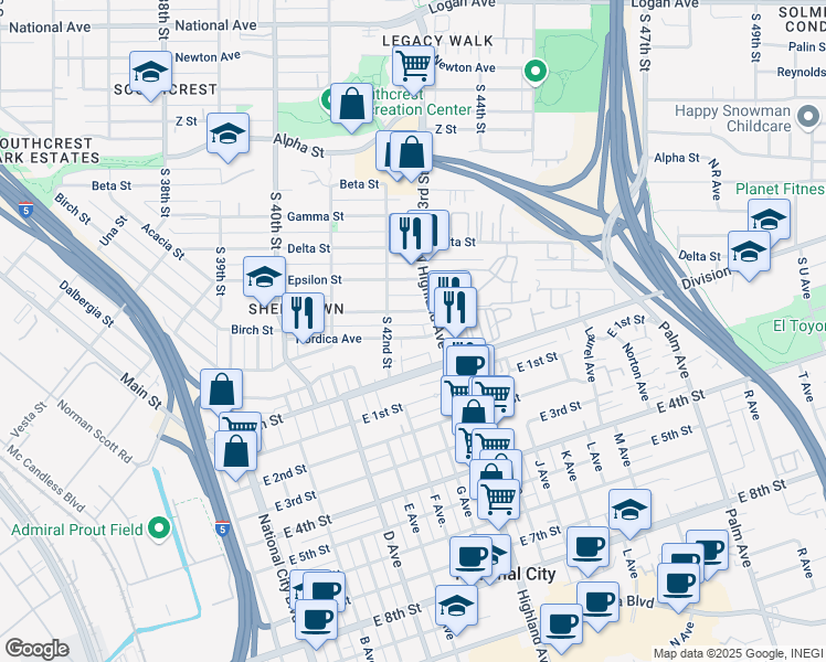 map of restaurants, bars, coffee shops, grocery stores, and more near 4240 Nordica Avenue in San Diego