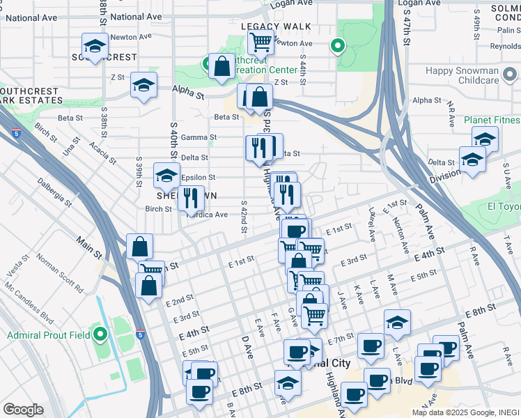 map of restaurants, bars, coffee shops, grocery stores, and more near 4240 Nordica Avenue in San Diego
